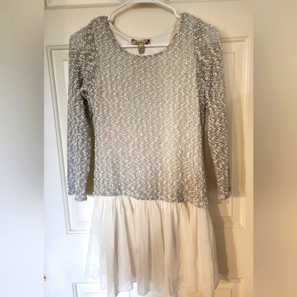 Speechless Youth Girls Gray White Dress Long Sleeve